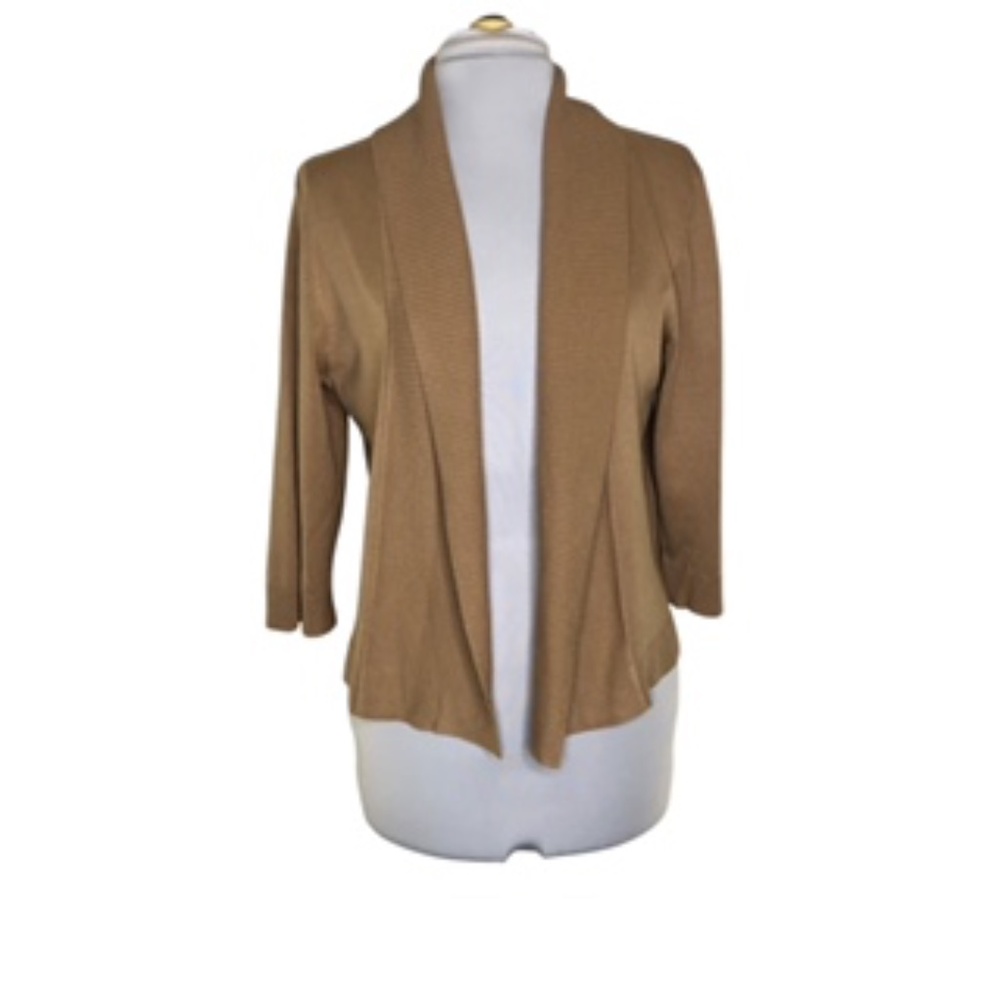 89th & Madison Roll Collar Open Front 3/4 Sleeve Camel Color Cardigan Size L